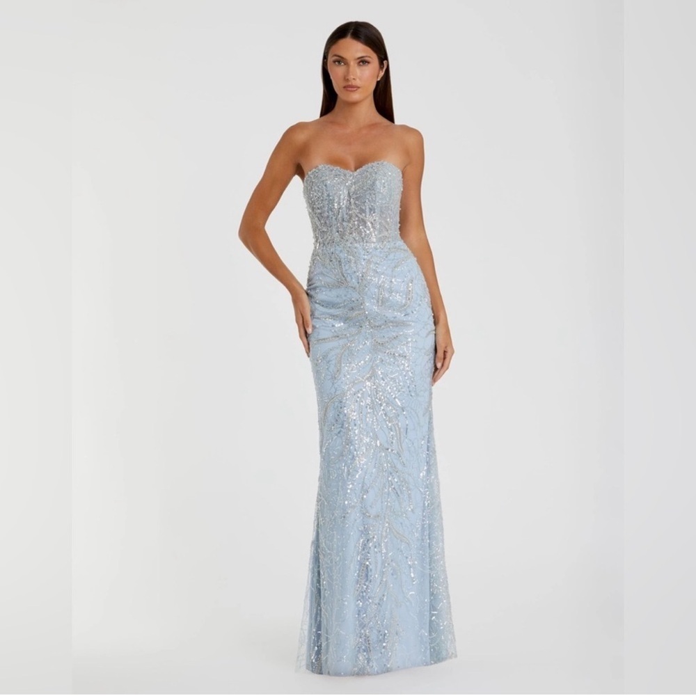 NWT Mac Duggal Blue Embellished Sweetheart Neckline Trumpet Blue Gown 10